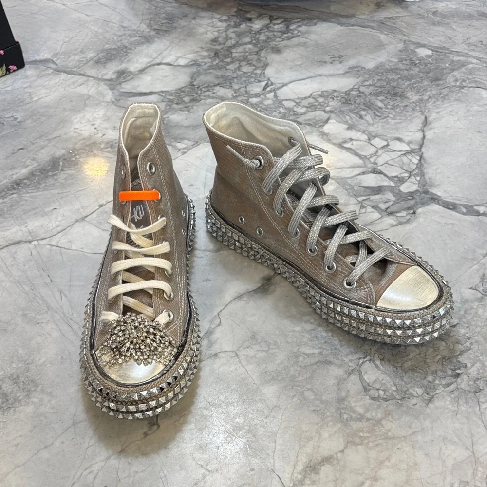 Studded High-Top Sneakers - sz 37 - Picture 1 of 8